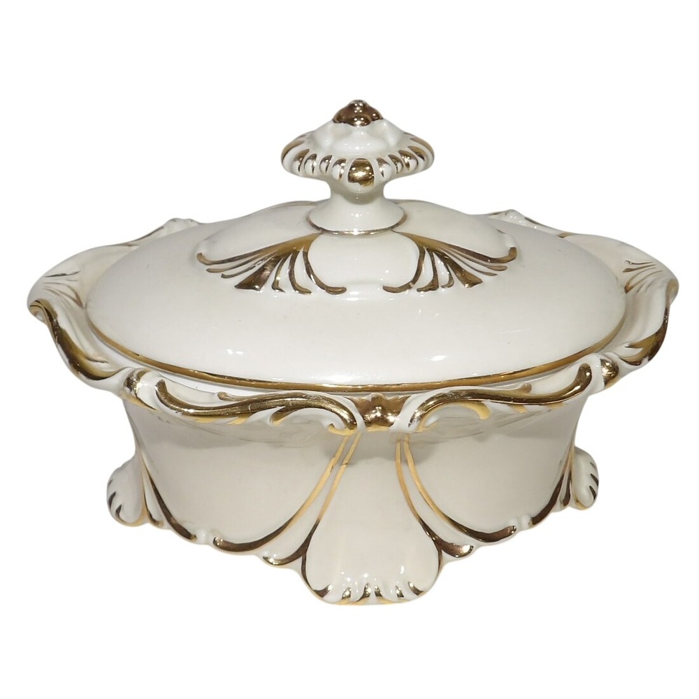 Royal Porzellan Bavaria KPM Germany Gold Gilt Cream Oblong Lidded Dish